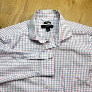 Pronto Uomo Men's Pink and Blue Plaid Dress Shirt